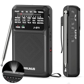 PRUNUS J-211 Pocket Radio AM FM USB-C Charging& Battery Operated, Excellent Reception, Clear Speaker, Headphone Jack, Back Clip, Lanyard, Transistor Radio