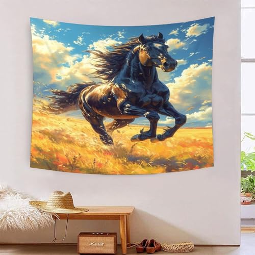 Tapisserie murale effet 3D cheval, grand tissu décoratif pour évader votre esprit