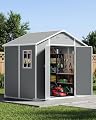 Bellefurn Outdoor Storage Shed 8x6FT, with 2 Vision Windows, Resin Shed with Floor, Outdoors Garden Tool Storage Shed for Bikes, Tools and Lawnmower