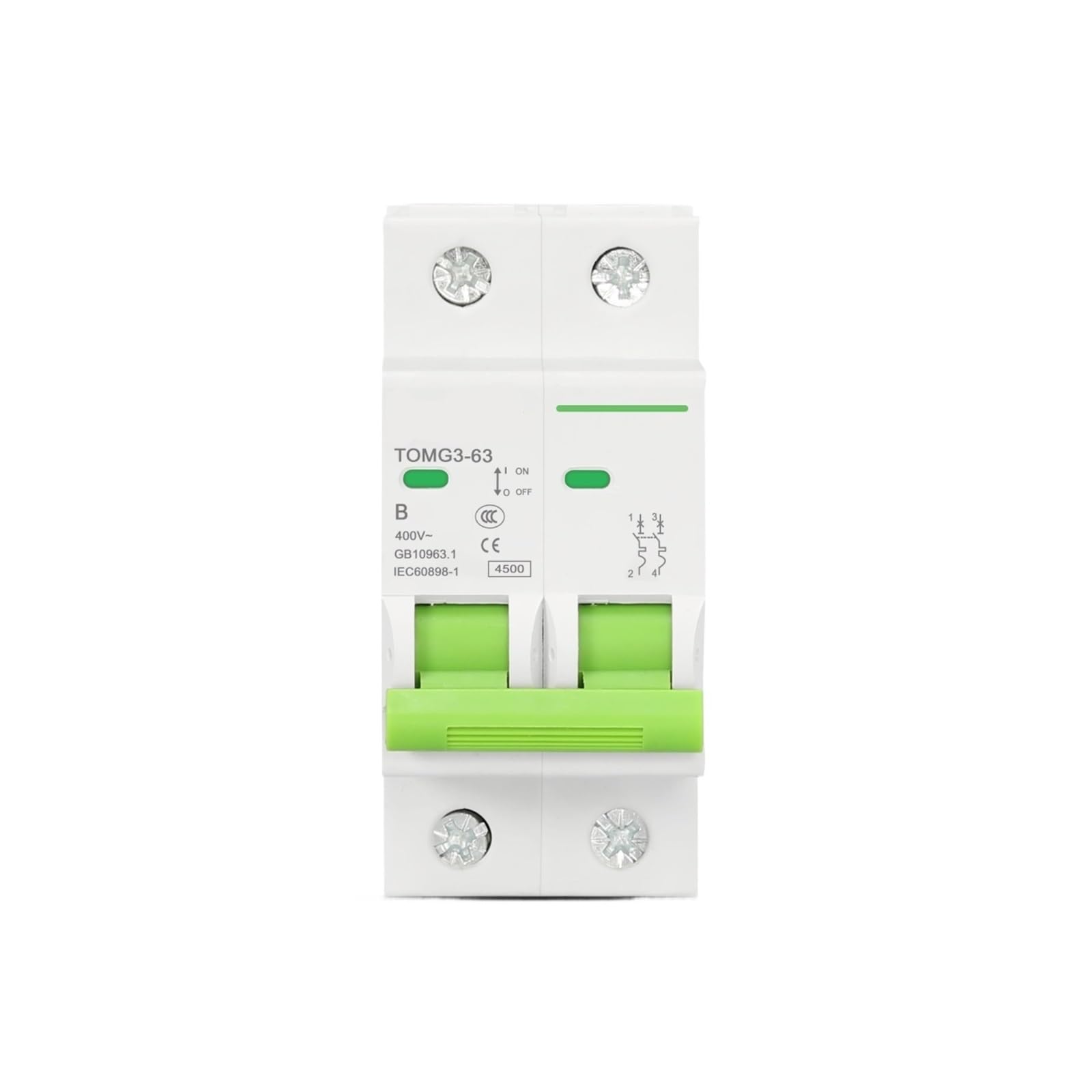 Disjoncteur CA Bipolaire Type B avec coupure rapide 4,5 kA pour réseau 400V