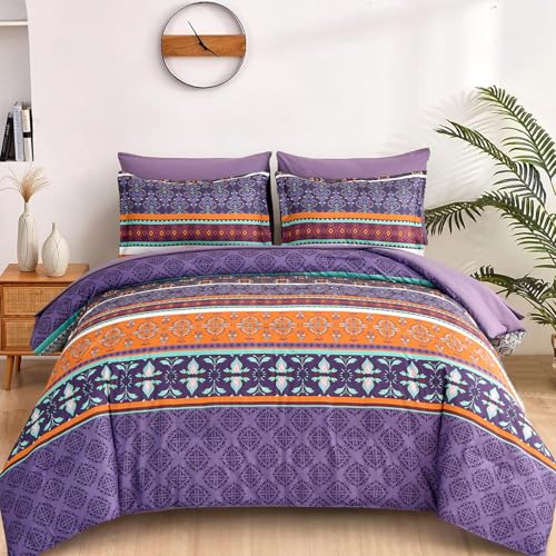 WONGS BEDDING Boho Comforter Set Queen Size,7 Pieces Bohemian Comforter