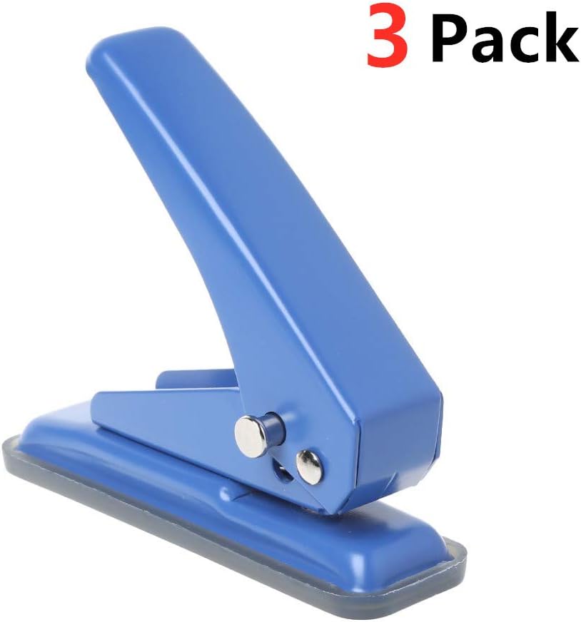 Low Force 1-Hole Punch, 20 Sheets Punch Capacity, 1/4" Holes, Hole Puncher, Paper Punch Hand Punch with Skid-Resistant Base for Paper, Chipboard, Thin Metal, Craft Paper and Art Project, Blue