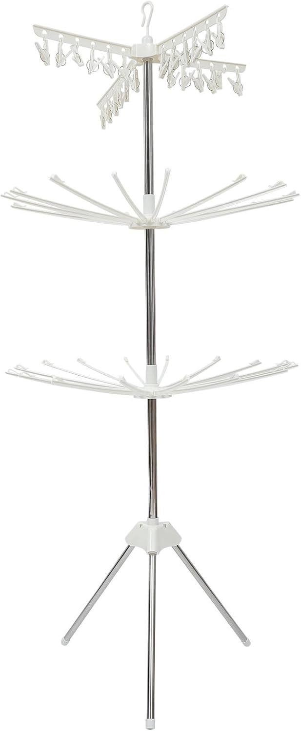 Folding Stainless Steel Laundry Drying Rack Rotatable Clothes Air Drying Stand Diaper Towel Holder Windproof for Balcony and Clothes