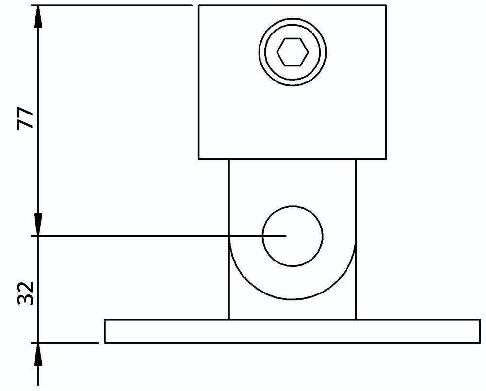 Fenau | Puntal/base con bisagra variable, Ø 48,3 mm, empalme de tubo, brida inferior, fundición maleable, galvanizado en caliente, incl. tornillos