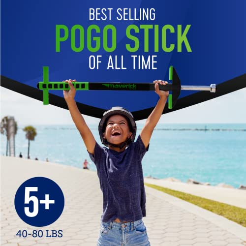 Image of Flybar Maverick Foam Pogo Stick for Kids Age 5 and Up, 40 to 80 Pounds, Pogo Stick for Boys and Girls (Green)