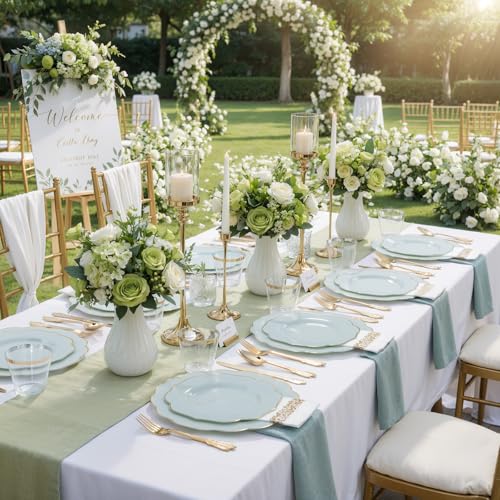 NOCCUR 175PCS Sage Green Plastic Plates with Gold Disposable Silverware - Include 50 Green and Gold Plastic Plates,25 Knives,25 Forks,25 Spoons,25 Cups and 25 Napkins - Wedding/Party/Baby Shower by NOCCUR - Image 5