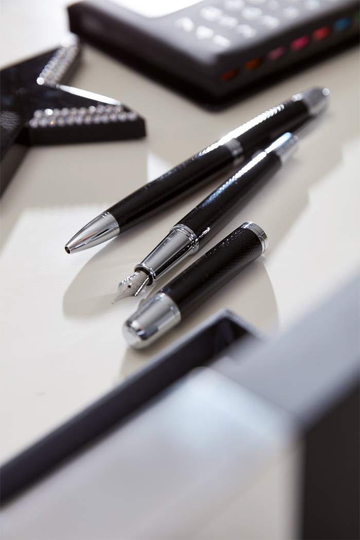 Juwelier Schönschmied - Schreibset Inklusive Geschenk-Etui mit Wunschgravur - Metall-Kugelschreiber (schwarzschreibend) & Metall-Füller Schreibset mit Box mit Gravur