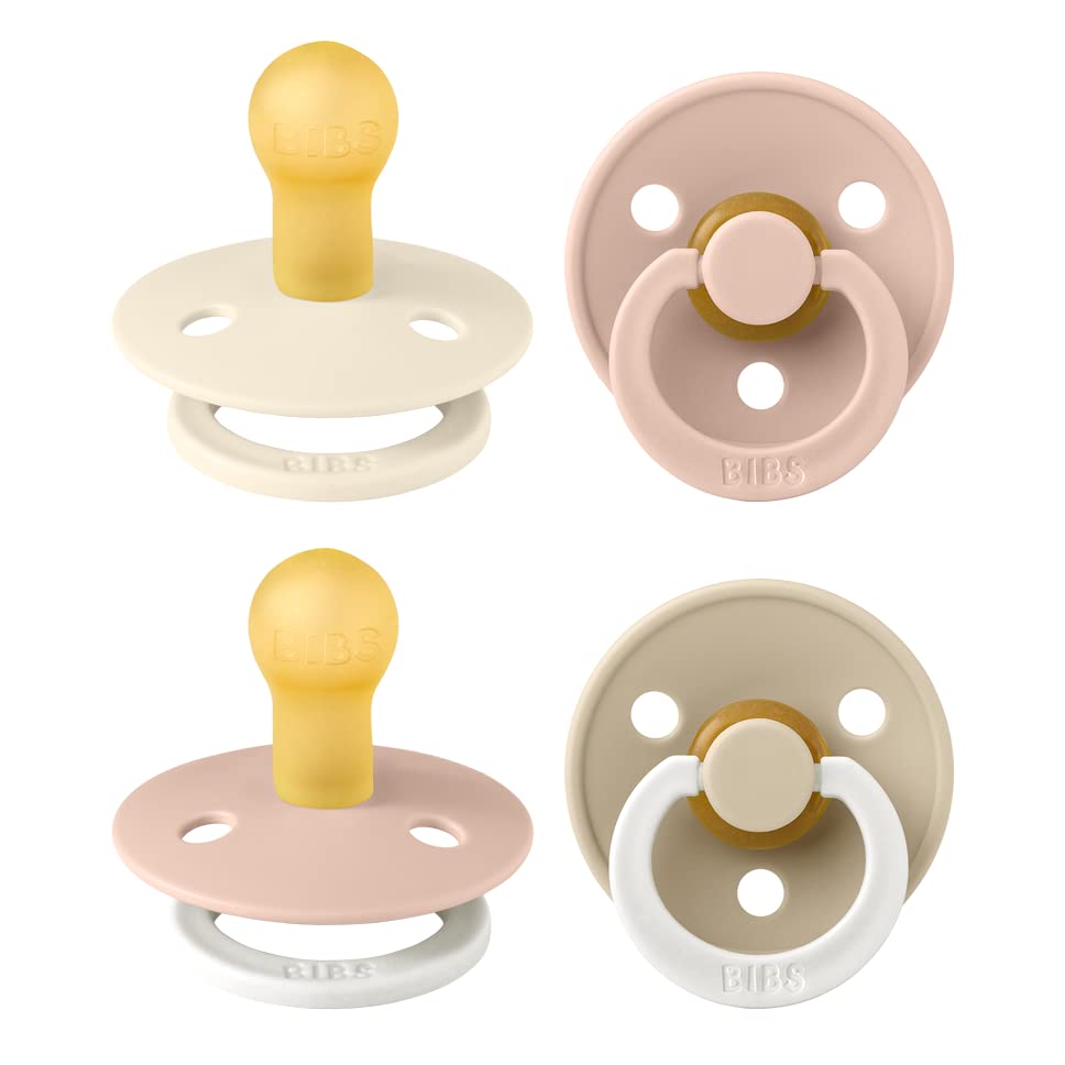 Image of BIBS Colour Soother 4-Pack | BPA Free Dummy Pacifier | Round Nipple | Natural Rubber Latex | Made in Denmark | Size 0-6 Months | Blush Glow Mix
