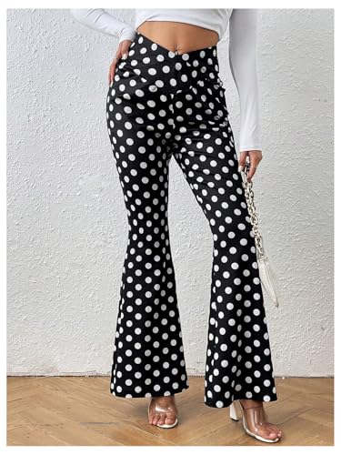 WDIRARA Women's Polka Dots Flare Pants Crossover Elastic Waist Bell Bottom Trousers4