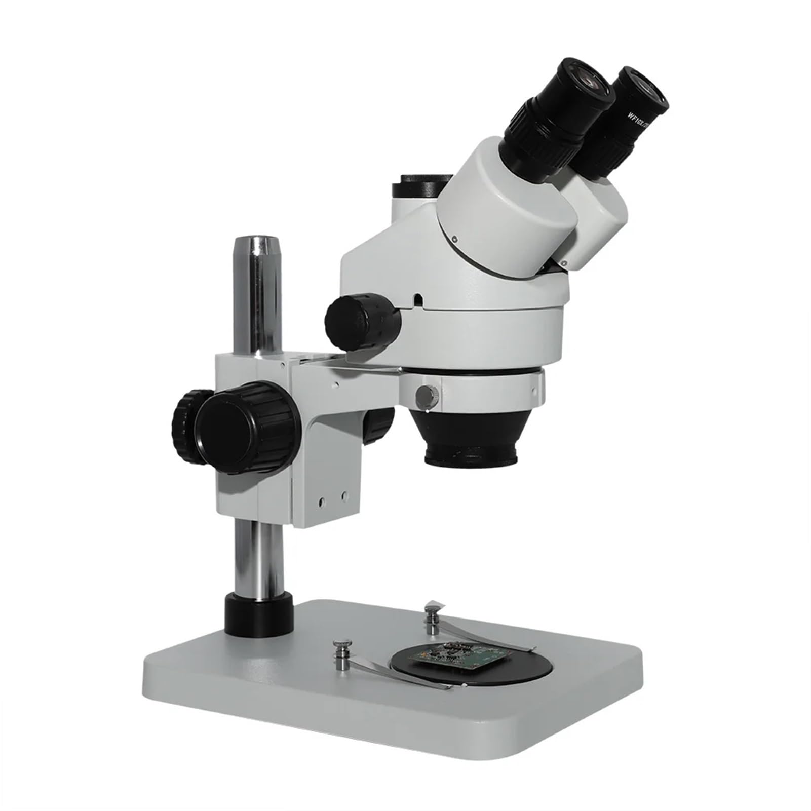 High-Power Stereo Zoom Trinocular Microscope with LED Ring Light for PCB Inspection and Electronic Component Checking