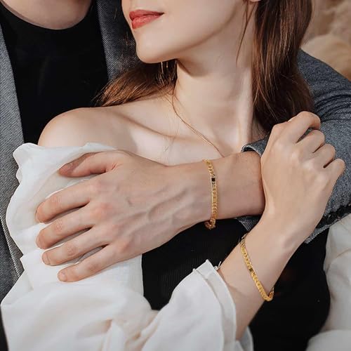 14K Gold Bracelets for Women Mens Bracelet Flat Figaro Chain 14K Gold Chain Bracelet for Womens Trendy Stackable Bracelets for Women 5 Sizes4