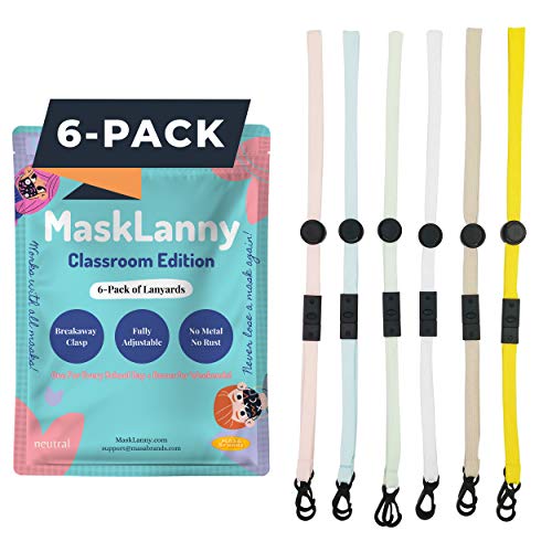 6-Pack MaskLanny Classroom Edition Mask Lanyard Strap - Fully Adjustable Mask Lanyard for Kids - Perfect Mask Holder So You Never Lose Your Mask Again - 6 Beautiful Mask Necklace Colors (Neutral)