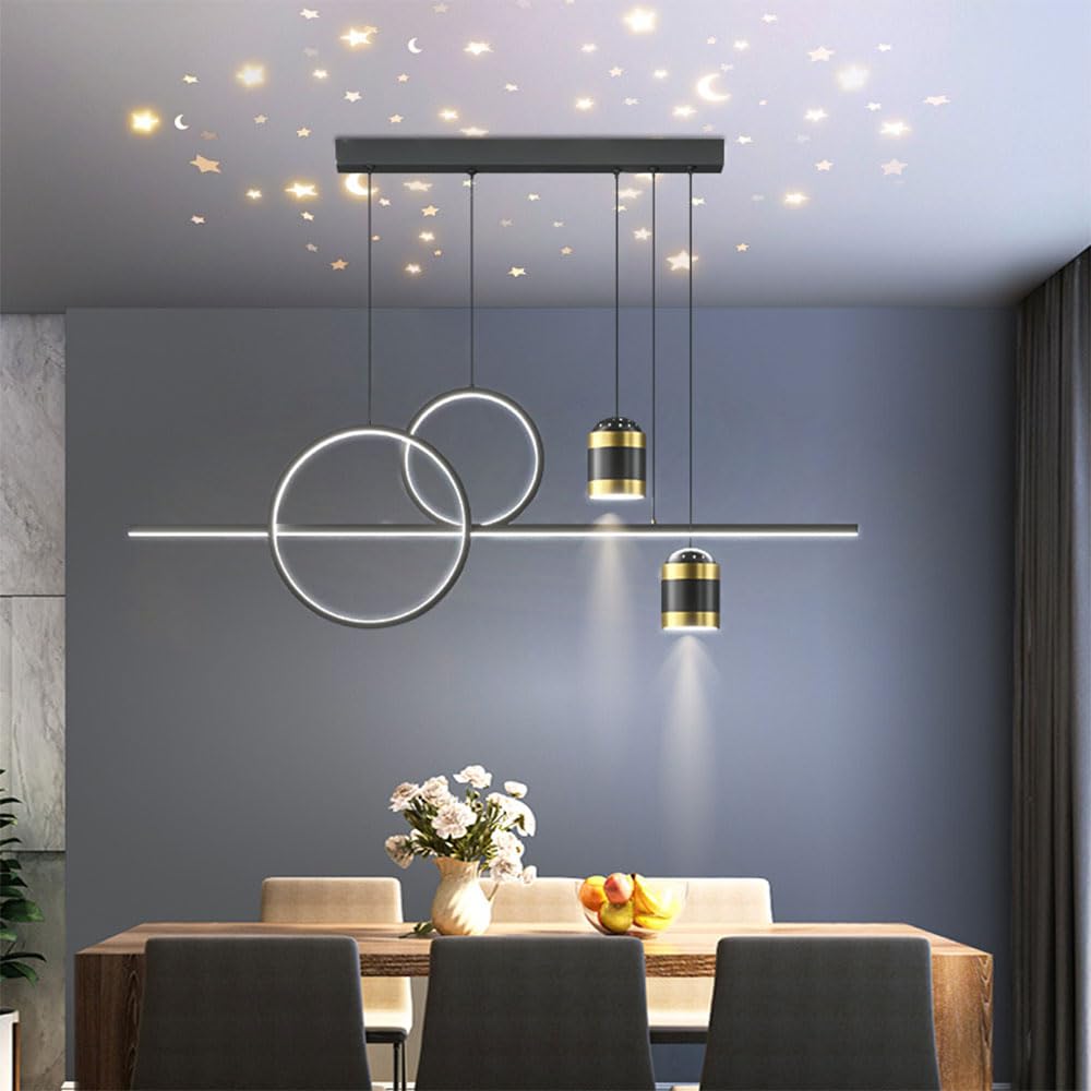 Lampe suspendue à LED 45W de 100 cm avec projection d'étoiles pour table de salle à manger et îlot