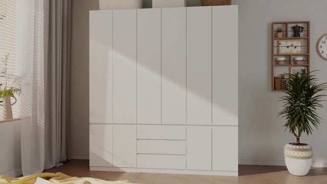 トロページ Harper & Bright Designs Gray Wood 70.9 in. 6-Door Wardrobe Armoire