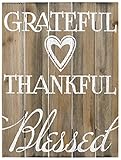 Malden International Designs Rustic Wall Sign Grateful, Thankful, Blessed Silkscreened Pallet Wood Sign, 12x16, Barnwood