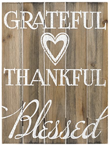 Malden International Designs Rustic Wall Sign Grateful, Thankful, Blessed Silkscreened Pallet Wood Sign, 12x16, Barnwood