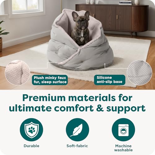 Image of Furhaven 24 inch Round Pet Bed for Indoor Cats & Medium /Small Dogs, 100% Washable, For Pets Up to 35 lbs - Minky Plush & Velvet Hug Bed - Silver Gray, 24-inch
