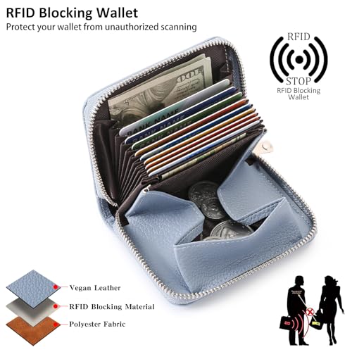Image of GOIACII Womens Credit Card Holder Wallet Zip RFID Blocking Card Case Wallets Compact Size with ID Window Blue