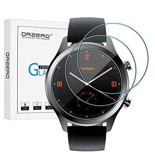 Orzero (3 Pack) Compatible for Ticwatch C2, Ticwatch E2&S2 Tempered Glass Screen Protector, 2.5D Arc Edges 9 Hardness HD Anti-Scratch Bubble-Free (Lifetime Replacement)