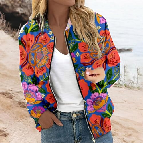 Lolvmvchi Oversized Floral Print Quilted Jacket for Women - Lightweight Red Winter Coat (Size L) - Image 4