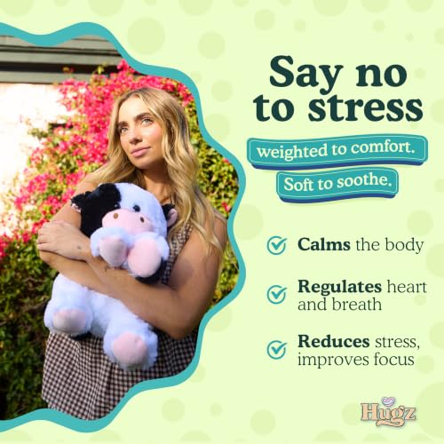 Image of Hugz Official Milkshake the Cow - Premium Weighted Stuffed Animal Plushie 3.8 lb for Adults & Kids - Microwavable - Heatable & Coolable - Super Soft Fur - Gift Ready Tube Packaging