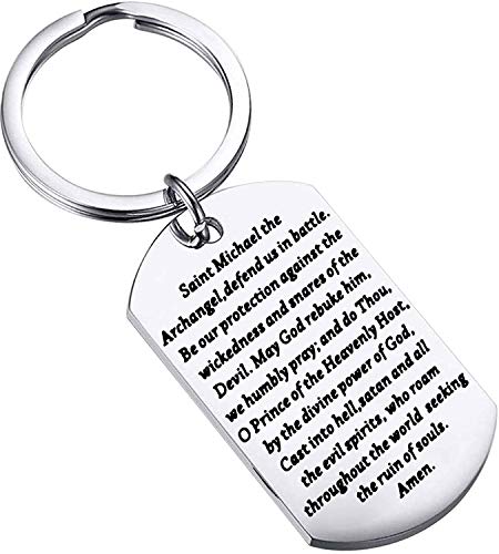 FEELMEM Religious Gift Michael the Archangel Prayer Keyring Michael Archangel Prayer Protect Us Keychain