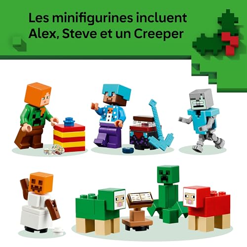 LEGO Minecraft Le Calendrier de l’Avent 2025 - Jouet pour Garçon ou Fille dès 7 Ans - Compte à Rebours Avant Noël avec 24 Surprises Dont Minifigurines & Constructions Miniatures - Cadeau Gaming 21280