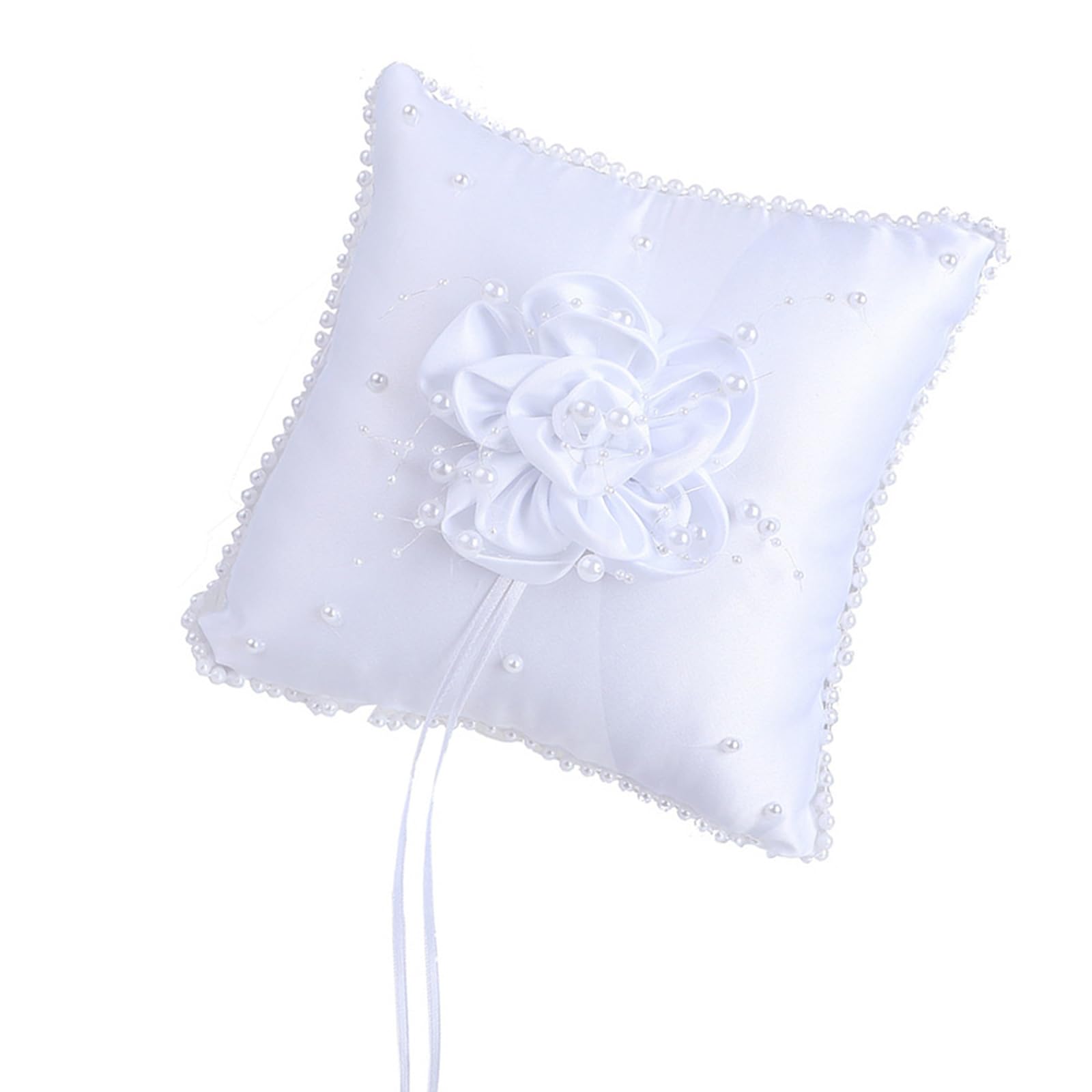 JSGHGDF Handcrafts Wedding Rings Pillow with Bowknot Rhinestones Decoration Soft Square Jewelry Bearer Bridal Ceremony Accessory Wedding Ceremony Pillow