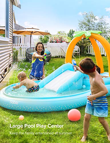 Sable Inflatable Play Center Wading Pool with Slide for Kids Children Garden Backyard 110\'\' x 71\'\' x 53\'\'