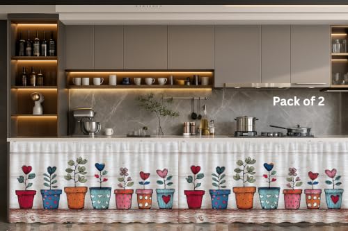 Image of Premium Printed Kitchen Sink Curtain | Washable & Dustproof Rod Pocket Counter Skirt | Perfect For Any Sink,Counter | Multicolor Cooking Theme for Home & Kitchen (150cm X 70cm) (2, Flower Port)