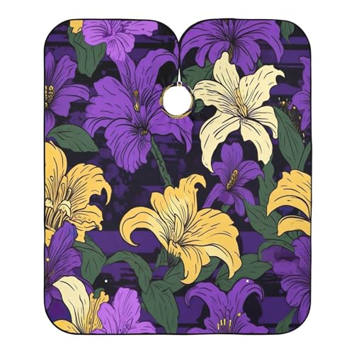 Capa para corte de cabello con fondo negro y flores, impermeable, profesional para barbería, con cierre ajustable de broche para estilismo y peluquería miniatura 2