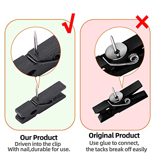 Zyfoffice 50Pcs Black Push Pin Clips Wooden Push Pins For Bulletin Board Decorative Pushpins Tacks For Cork Board Artworks Notes Photos Craft Projects Office Classroom Decor #TOP2