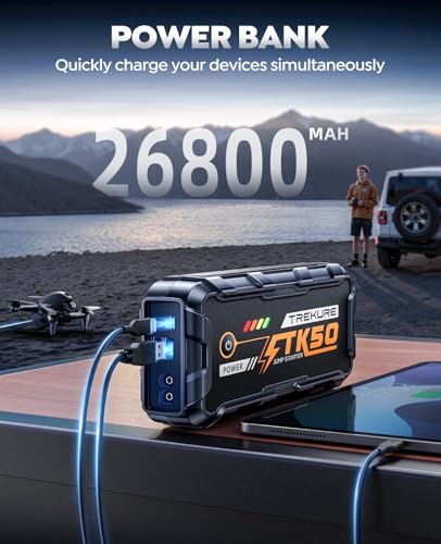 TREKURE Car Battery Jump Starter 8000A 26800mAh, Portable Car Jump Starter for All Gas and 12L Diesel Engines, Power Bank & Battery Jumper, Portable Jump Box Car Battery with Fast Charge, LED Light - Image 4