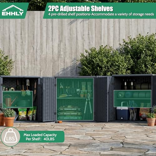 Image of EHHLY Heavy Duty Small Storage Cabinet Outdoor Weatherproof, 14 Cuft Garage Storage Cabinet with 2 Adjustable Shelves, Lockable Kitchen Pantry Closer Organizer, 31Wx23Lx34H, Sage Grey