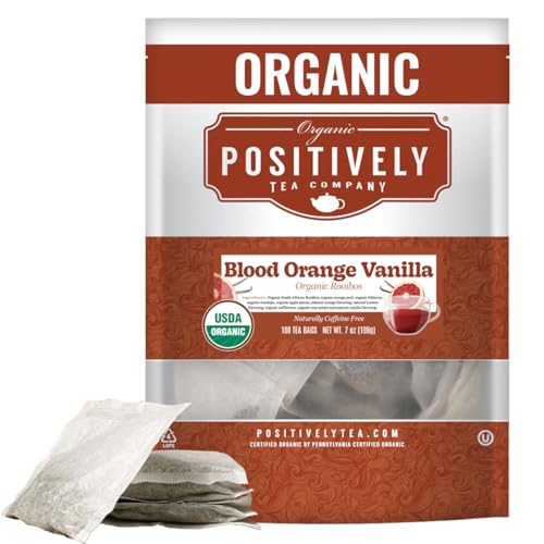 Image of Organic Positively Tea Company, Blood Orange Vanilla Rooibos Tea Bags, 100 Count, Eco-Friendly Tea Bags, Non-GMO