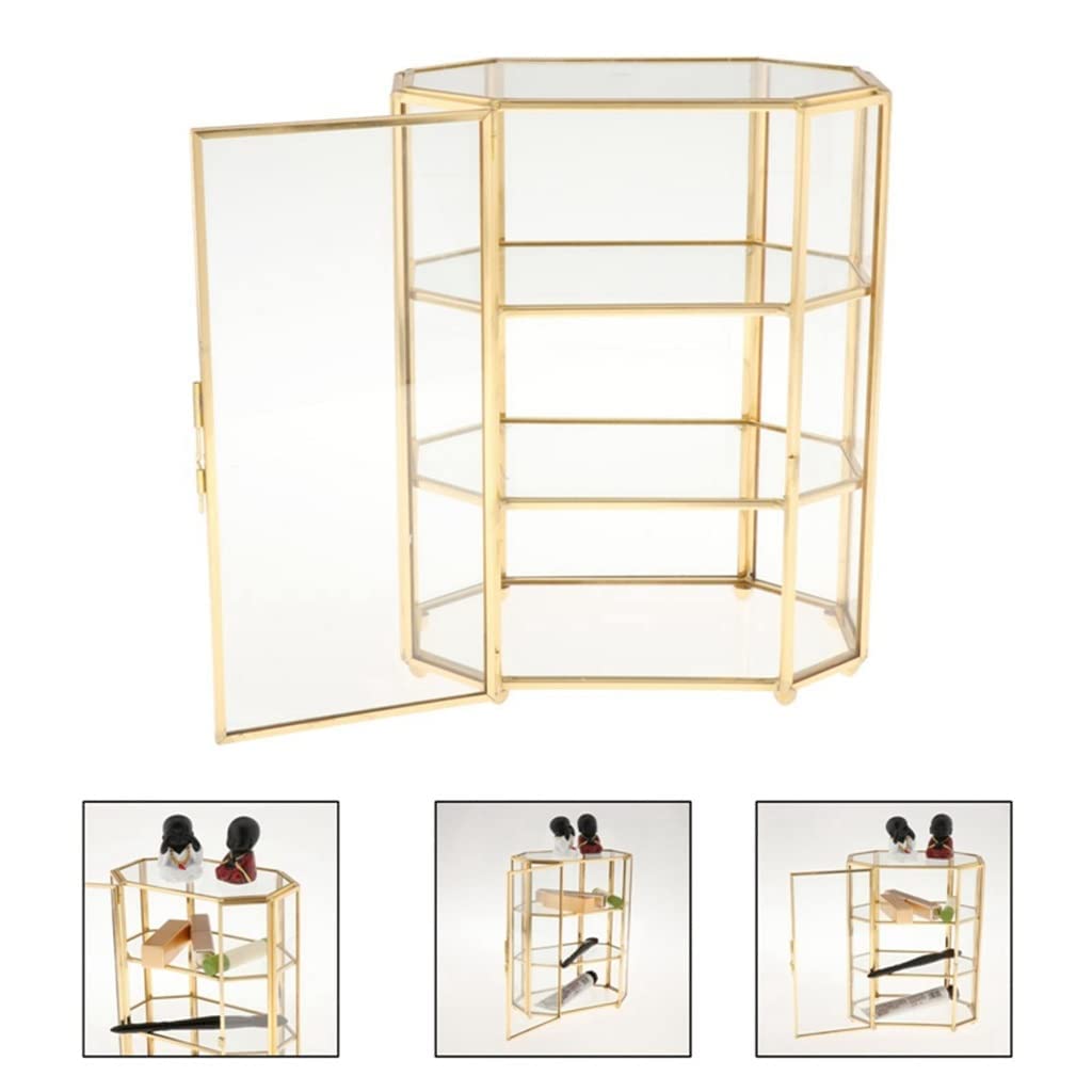 zalati Pudełko na biżuterię 3-poziomowy szklany organizer do makijażu do przechowywania wielofunkcyjna gablota do dekoracji toaletki - 21,5 x 16,5 x 10 cm