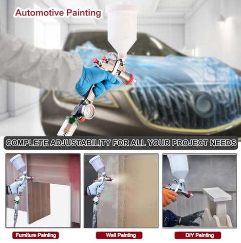 Image of DAXINYANG R500 LVLP Spray Gun 1.3mm Nozzles Automotive Paint Gun with Air Pressure Regulator&Oil-Water Separator, Body Repair LVLP Automotive Paint Spray Guns for Painting Cars, Furnitures