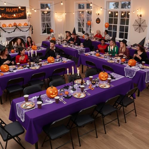 Image of sancua Rectangle Tablecloths for 6 Foot Tables, 6 Pack - Washable Polyester Fabric Table Cloth for Halloween Party, Wedding Birthday Banquet Reception, 54x108 Inch, Purple