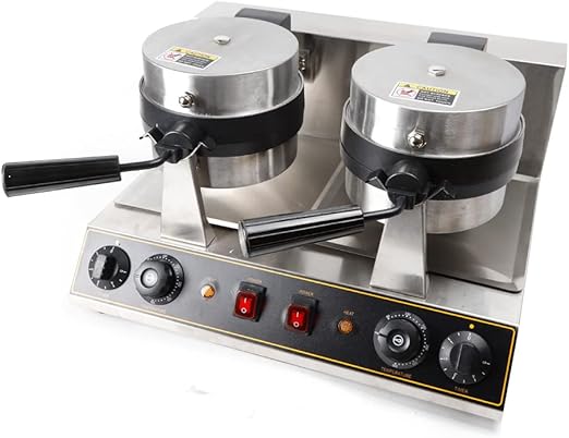 Electric Dual Head Round Waffle Maker Machine 1500W Independent Control 110V Double-head Rotating Belgian Waffle Maker Kitchen Nonstick Breakfast Machine