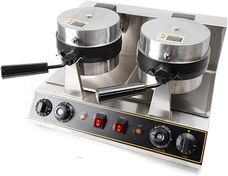 Electric Dual Head Round Waffle Maker Machine 1500W Independent Control 110V Double-head Rotating Belgian Waffle Maker Kitchen Nonstick Breakfast Machine