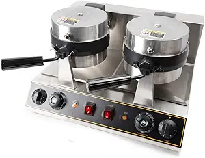 Electric Dual Head Round Waffle Maker Machine 1500W Independent Control 110V Double-head Rotating Belgian Waffle Maker Kitchen Nonstick Breakfast Machine