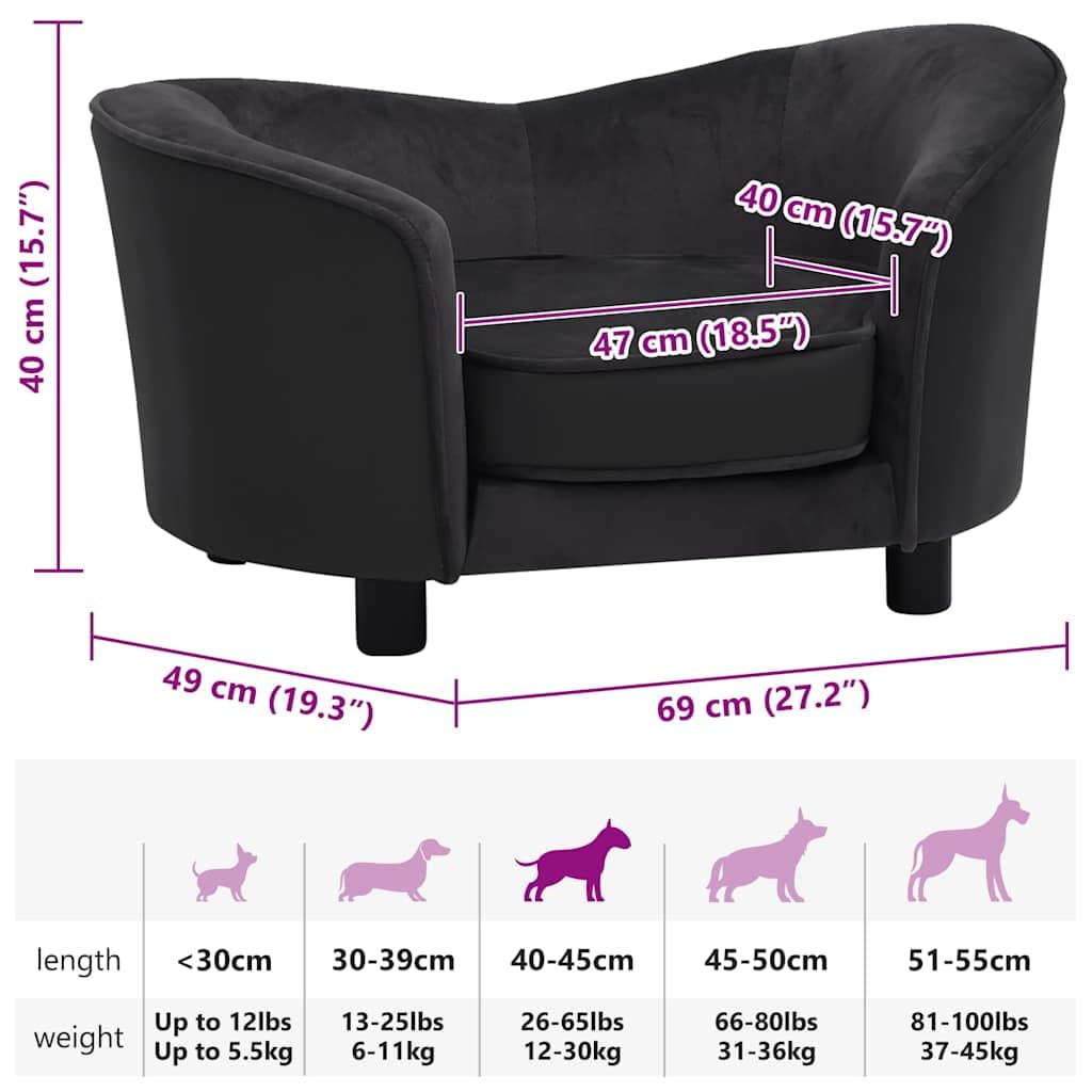 vidaXL Sofá para Perros Felpa y Cuero sintético Negro 69x49x40 cm
