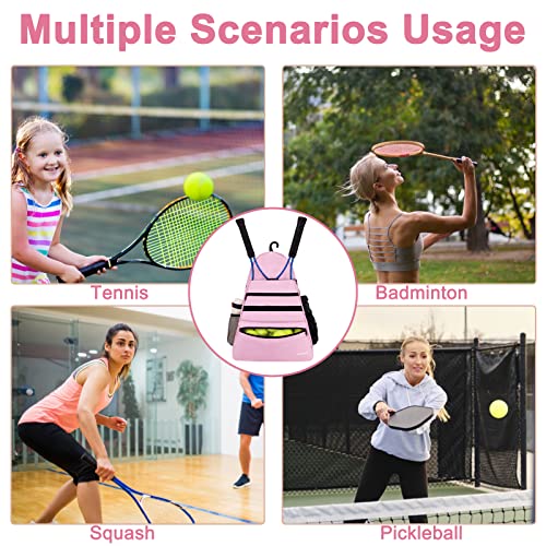 Tennis Bag Tennis Backpack Large Tennis Bag for Women & Teenagers Holds 2 Tennis Rackets & Balls, Pickleball Paddles, Badminton Racquet, Squash Racquet Large Capacity with Shoes Compartment, Pink - Thumbnail 7