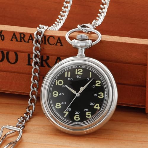 Image of Uncovered Men's Mechanical Pocket Watch with Chain, Uncovered Roman Design Dial Chain Mechanical Pocket Watches for Men