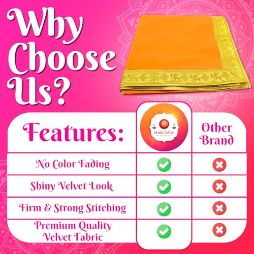 Image of Bhakti Lehar (20 x 40 Inch) Plain Orange Velvet Pooja Aasan for God Idol /Chowki Aasan Kapda Cloth for Temple Shelf Home Mandir, Ganesh Baithak and God Idol Sitting - Pack of 2
