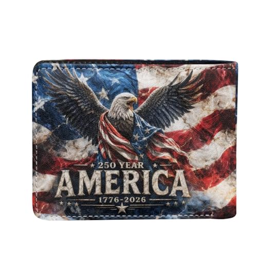 Image of Coldinair 250 USA Anniversary Eagle Kids Wallet,Little Boys Wallet for Kids,Leather Bifold Wallet Credit Card Cash Id Holder Slim Rfid Blocking Coin Purse