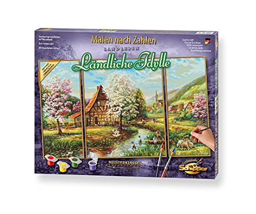 Schipper 609260664 Malen nach Zahlen - Ländliche Idylle - Bilder malen für Erwachsene, inklusive Pinsel und Acrylfarben, Triptychon, 50 x 80 cm