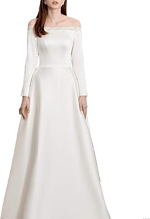 Yc Electronics Satin De Mariage Manches Longues Robe De Soiree De Longueur De Plancher Pour Toujours Longue Robe De Cocktail Color White Taille S Amazon Fr Cuisine Maison