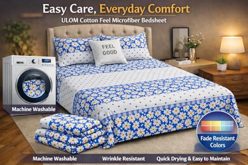 Image of Cotton Feel King Size Flat Bedsheet for Double Bed (90 x 100 Inches | 230 x 250 cm) with 2 Pillow Covers | Soft & Smooth Printed Bedsheet for Daily Use (White Lily, King Bed-90x100)