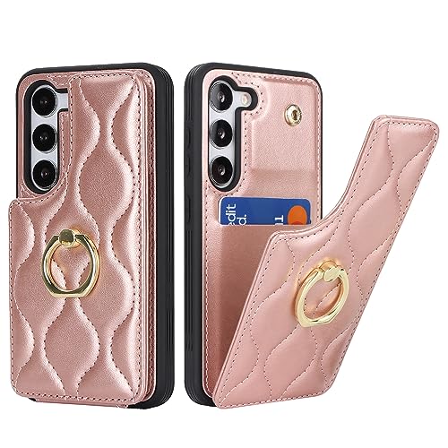Image of for Samsung Galaxy S23 5G Case with Card Holder, Kickstand, RFID Blocking, PU Leather Phone Case 6.4 inch (Rose Gold)